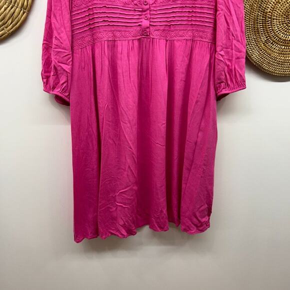 Torrid Pink Button Lace 3/4 Sleeve Slub Pintuck Neck Mini Dress Plus Size 2X - Picture 5 of 8